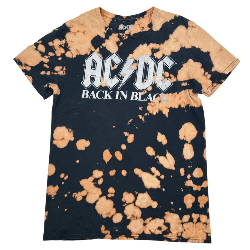 AC/DC Back In Black Bleach Splatter Band T-Shirt 100% Cotton Black Rock N Roll